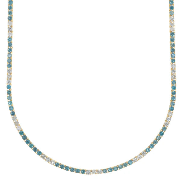 Yellow Gold Tennis Chain With Blue Diamond's - 14K Gold - DIA4.92 | Blue 9.52 CT - 21.40gr - 20" inches