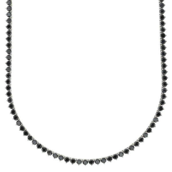 White Gold Tennis Chain With Black Diamond's - 14K Gold - DIA 25.71 Ct - 31.30G - 24" inches