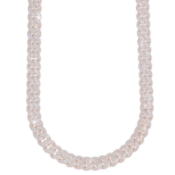 Woman's Cuban Link Chain- 10K Gold - DIA 20.76 ct - 166.30G - 18" inches