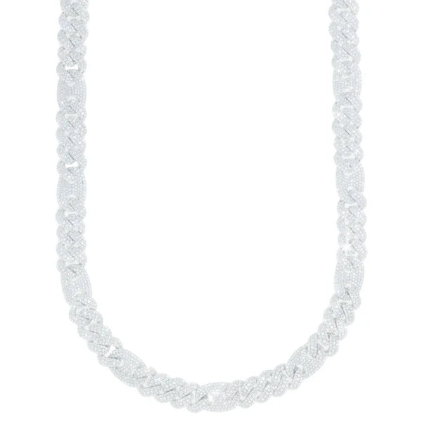 Woman's Cuban Link Chain- 10K Gold - White Gold - DIA 18.30CT - 125.0G - 18" inches