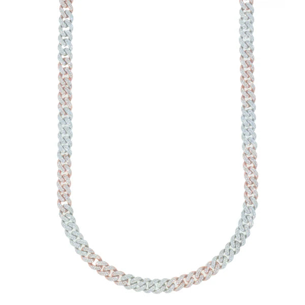 Woman's Cuban Link Chain- 10K Gold - White/Rose Gold - DIA 20.45CT - 72.10G - 19" inches