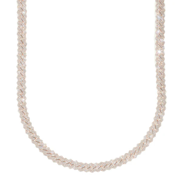 Woman's Cuban Link Neckless - 10K Gold - Rose Gold - DIA 9.48CT - 68.50G - 18" inches