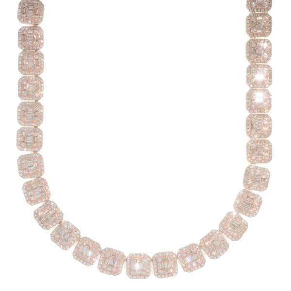 Womans Baguette Chain - 14K Gold - Rose Gold - DIA 21.22CT- 89.40G- 18" inches