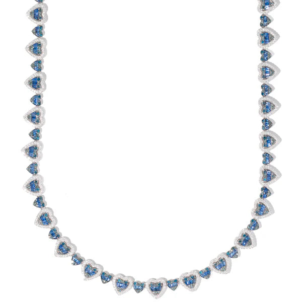 Woman's Heart Neckless With Blue Sapphires - 10K Gold - White Gold - D- 5.49 CT S- 6.57 CT 1,215 PCS - 39.57G- 17" inches