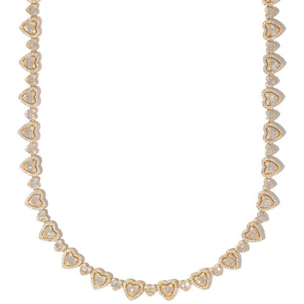 Woman's Heart with Diamonds & Baguettes - 10K Gold - Yellow Gold - 7.50 CT 1,356 PCS - 38.92G - 17" inches