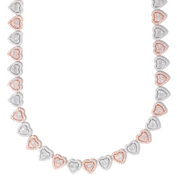 Woman's Heart Neckless With Diamonds - 10K Gold - Rose/White Gold - 15.28 CT 1,402 PCS - 40.14G - 17" inches