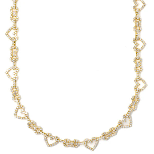 Woman's Heart And Infinity Chain With Diamonds & Baguettes - 14K Gold - Yellow Gold - DIA 12.58 CT - 48.80G - 17" inches (Copy)