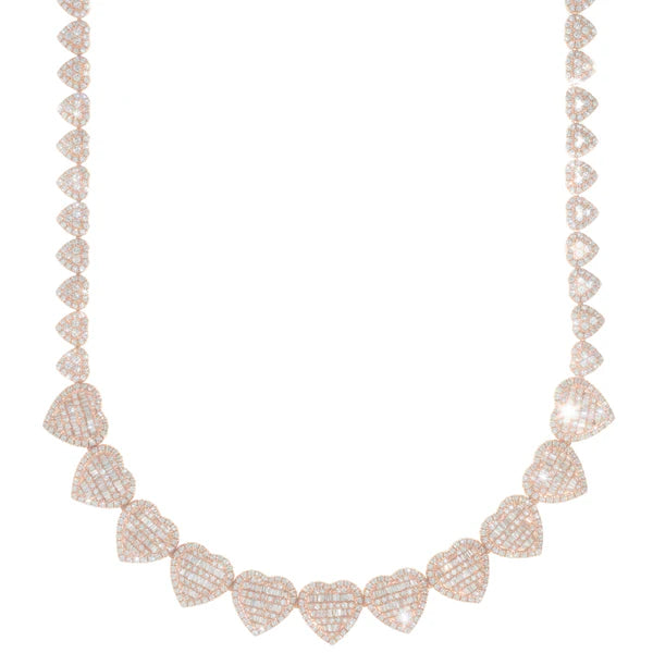 Woman's Heart Neckless - 14K Gold - Rose Gold - DIA 13.10CT - 622 PCS - 71.60G - 17" inches