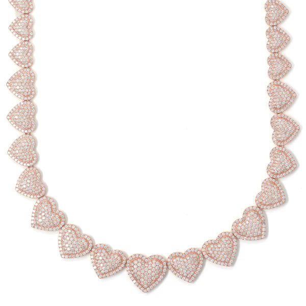 Woman's Heart Neckless - 10K Gold - Rose Gold - DIA 19.15ct - 58.10G - 17" inches