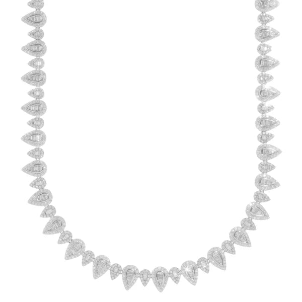 Woman's Pear Shape Neckless - 10K Gold - White Gold - DIA 13.07ct - 46.13 G - 18" inches