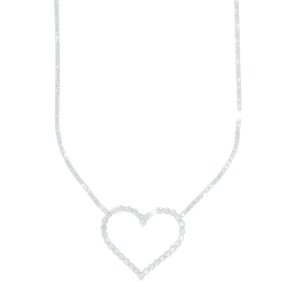 Woman's Tennis Chain With Heart - 14K Gold - White Gold - 18" inches