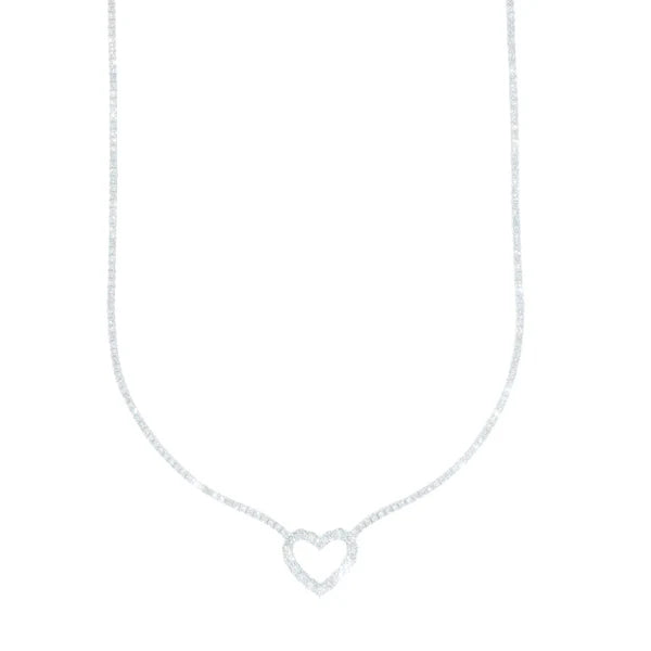 Woman's Tennis Chain With Heart - 14K Gold - White Gold - 18" inches