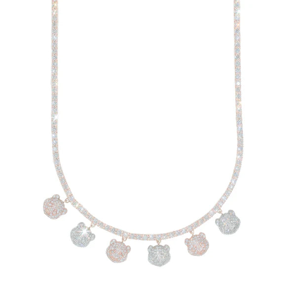 Woman's Tennis Chain With Bear's - 14K Gold - Rose/White Gold - 18" inches