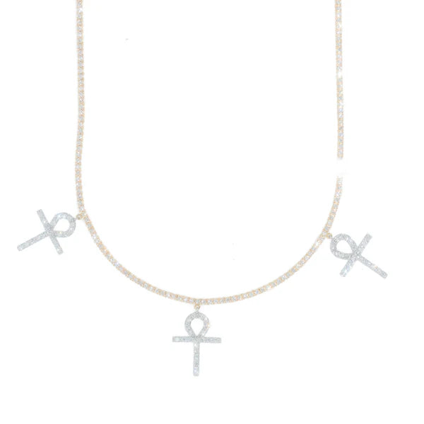 Woman's Tennis Chain With Crosses - 14K Gold - Yellow/White Gold - 16" inches