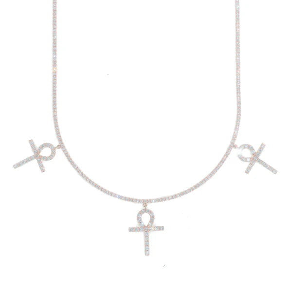 Woman's Tennis Chain With Crosses - 14K Gold - Rose Gold - 16" inches
