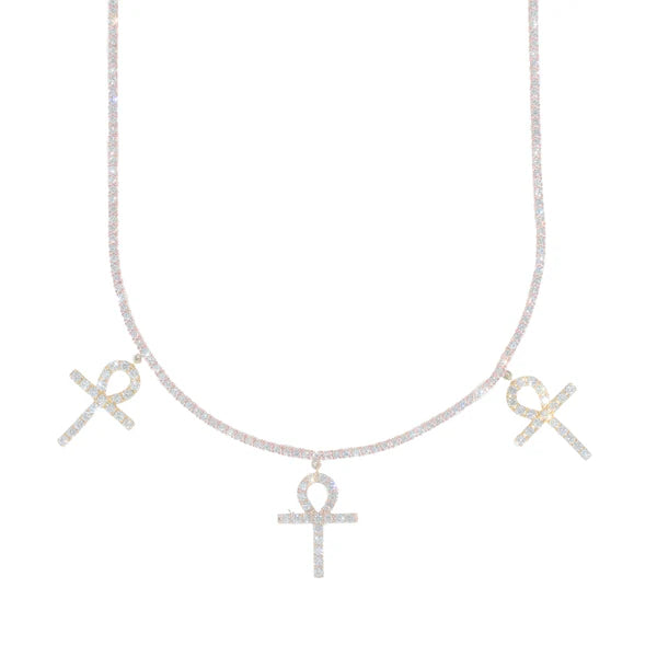 Woman's Tennis Chain With Crosses - 14K Gold - Rose/Yellow Gold - 16" inches