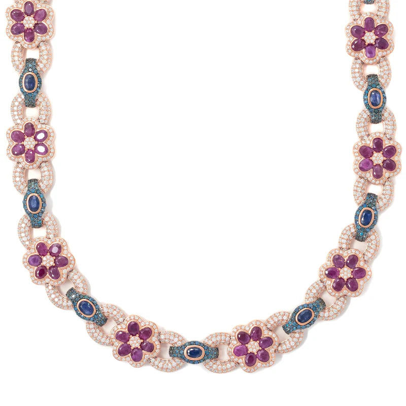 Infinity Chain With Sapphire's And Ruby's - 10K Gold - Rose Gold - 172.70 G - DIA-29.78 CT / S-8.00 CT / R-42.68 Ct - 22" inches