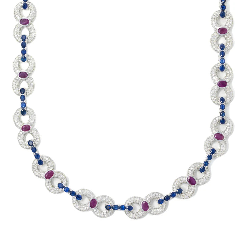 Infinity Chain With Sapphires - 10K Gold - White Gold - 118.60 G - DIA-22.47 CT / S-13.88 CT - 22" inches
