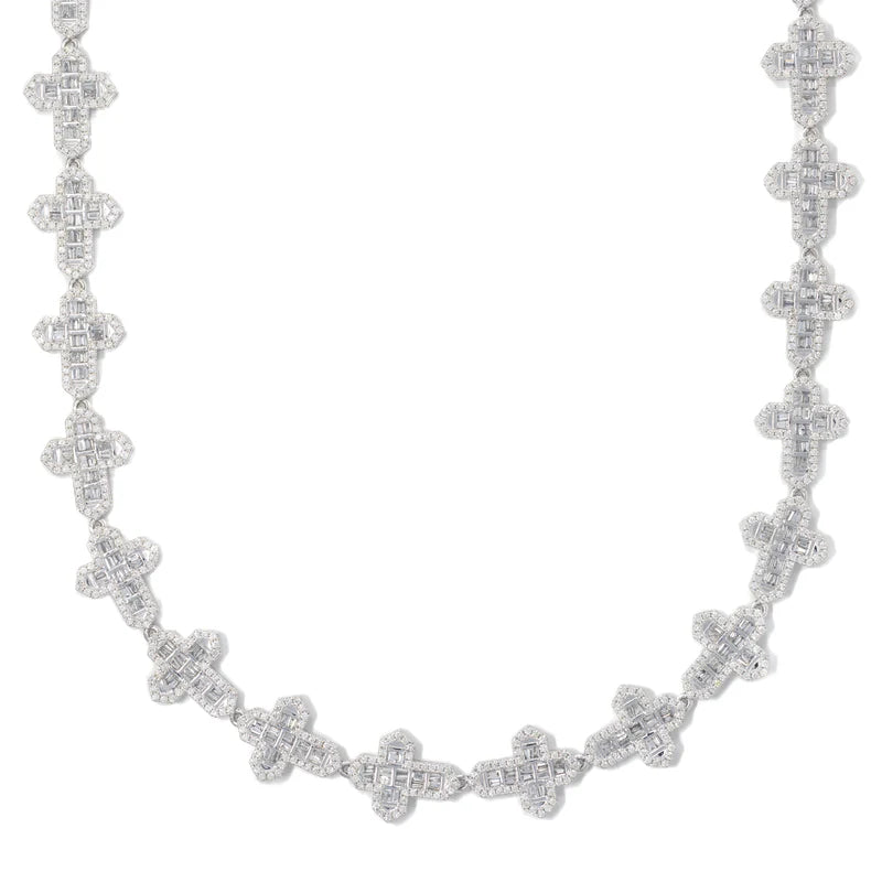 Cross Chain With Emeralds And Diamonds - 10K Gold - White Gold - 69G - DIA 17.71CT - 22" inches