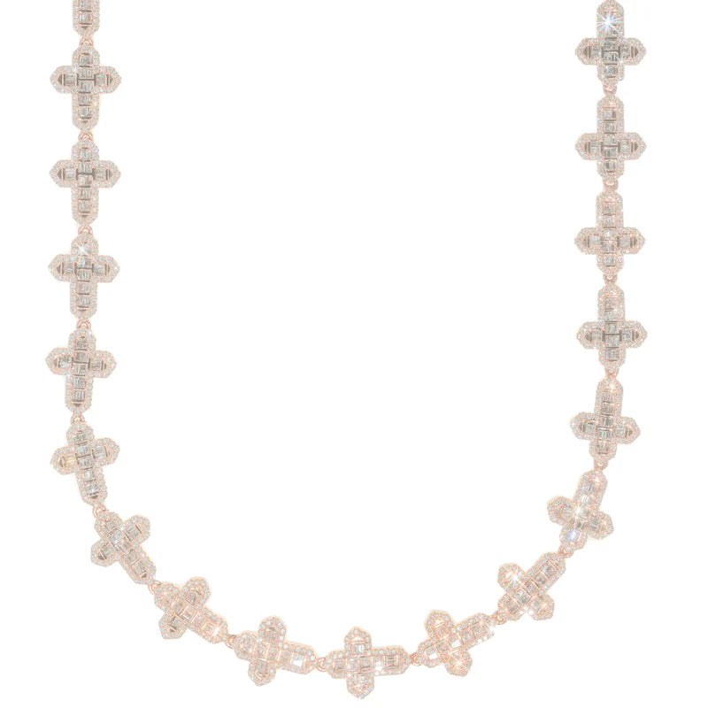 Cross Chain - 10K Gold - Rose Gold - 95.88G - DIA 17.70CT - 22" inches