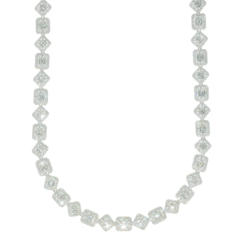 Baguette With Diamonds Chain - 14K Gold - White Gold - 71.20G - DIA 17.71CT - 20" inches