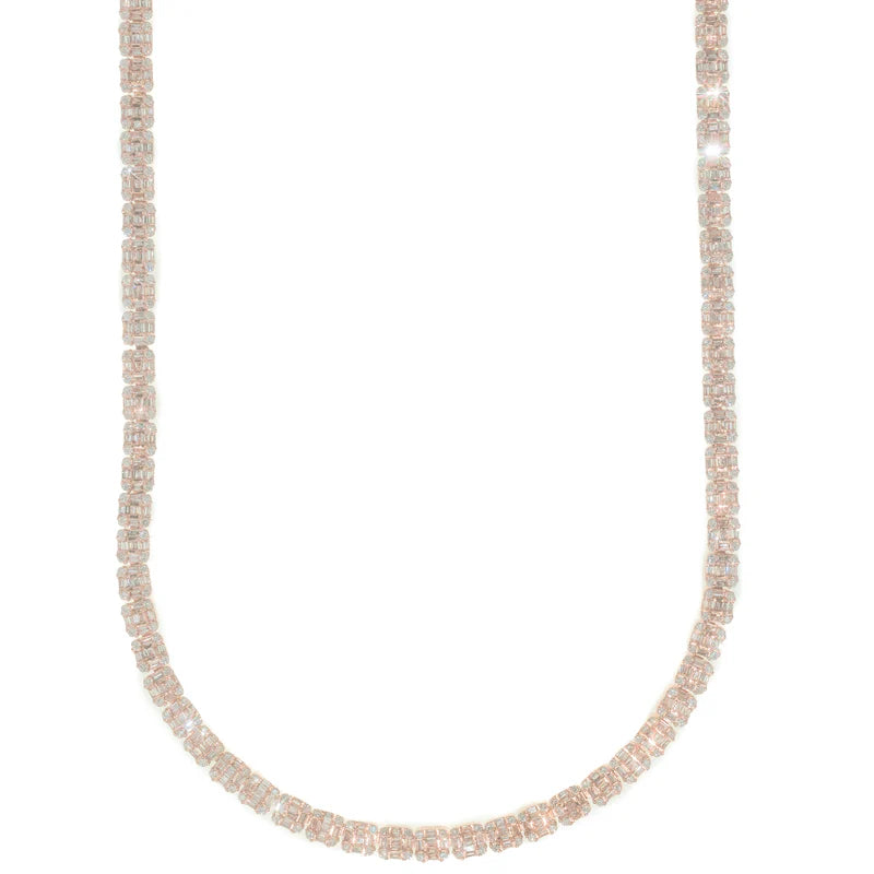 Baguette Chain - 10K Gold - Rose Gold - 65.60G - DIA 25.00 CT - 22" inches