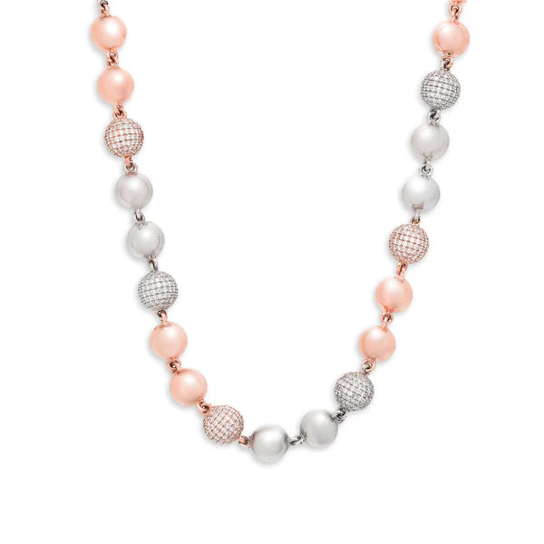 Gold Ball Chain With Diamonds - 10K Gold - White/Rose Gold - 129.60G - DIA (round cut) 16.20 ct