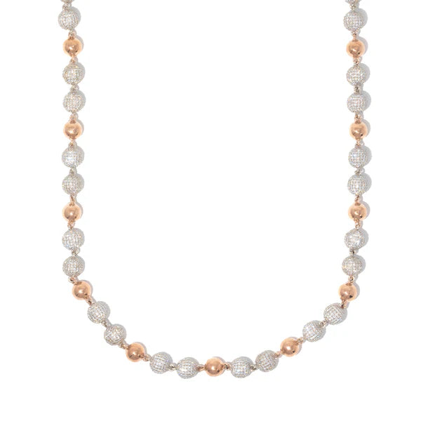 2 Tone Gold Ball Chain With Diamonds - 10K Gold - White/Rose Gold - 107.30G - DIA 30.60CT - 22" inches (Copy)