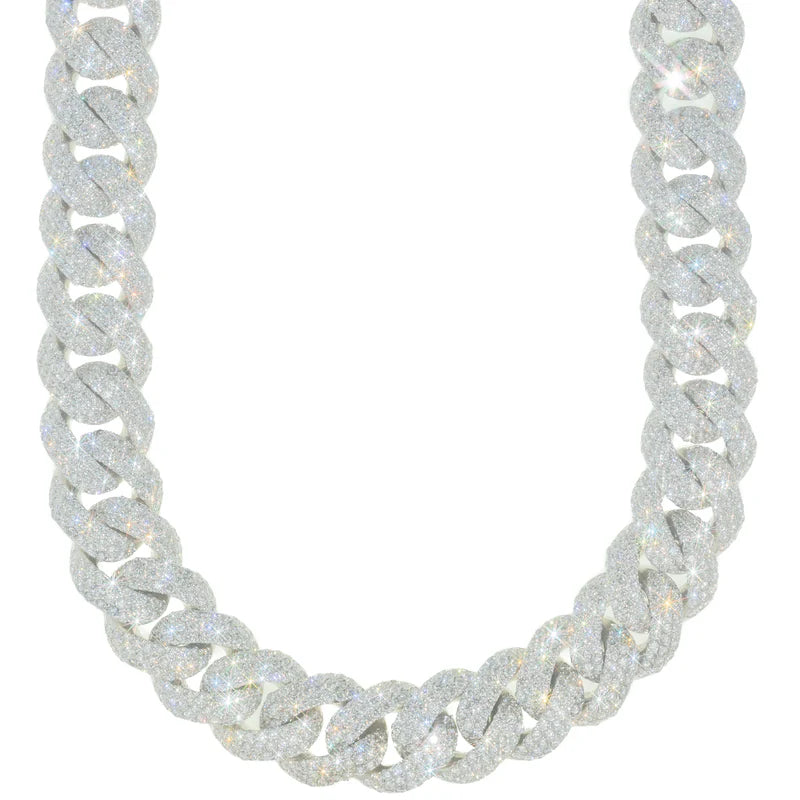 Cuban Link Chain - 10K Gold - White Gold 467 gr - DIA 83.57 Ct - 22" inches