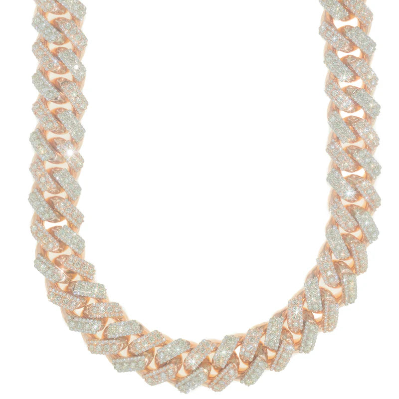 Cuban Link Chain - 14K Gold - Rose Gold 617 gr - DIA 65 Ct - 19" inches