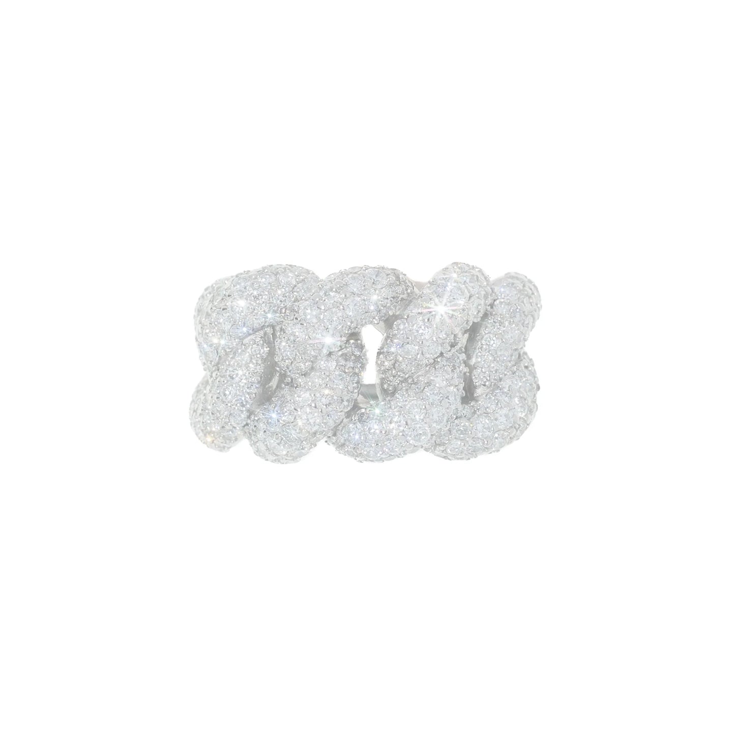 Cuban Link Ring - 14K - White Gold 16.10g - D 4.10 CT