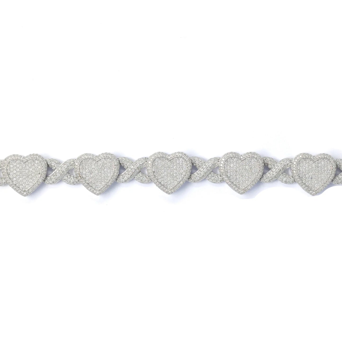 Infinity Bracelet With Hearts - 10K - White Gold 38.70g - D 7.50 CT - 8 inches