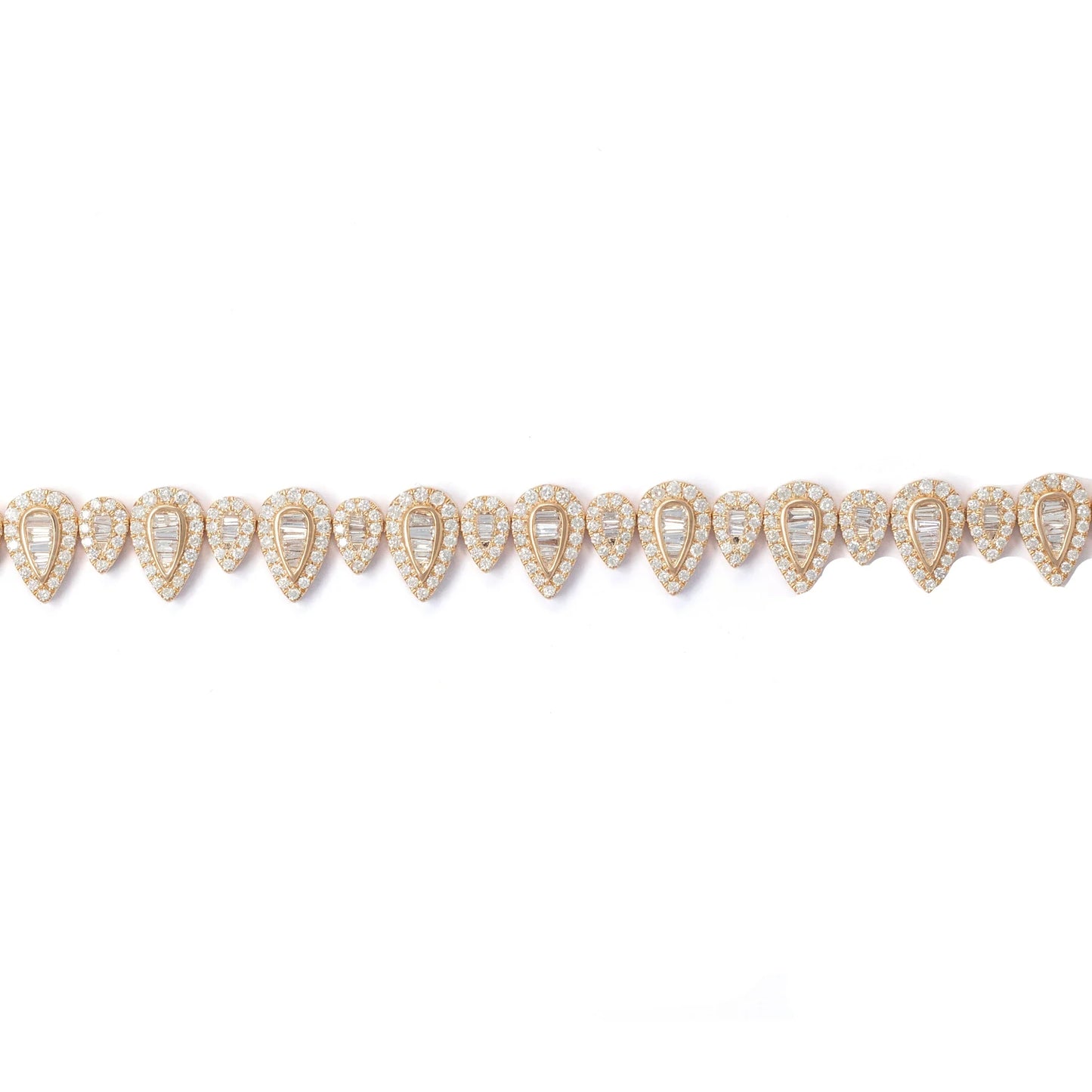 Pear Bracelet With Diamonds And Baguettes - 10K - Rose Gold 19.50 g - D 5.50 ct - 8 inches