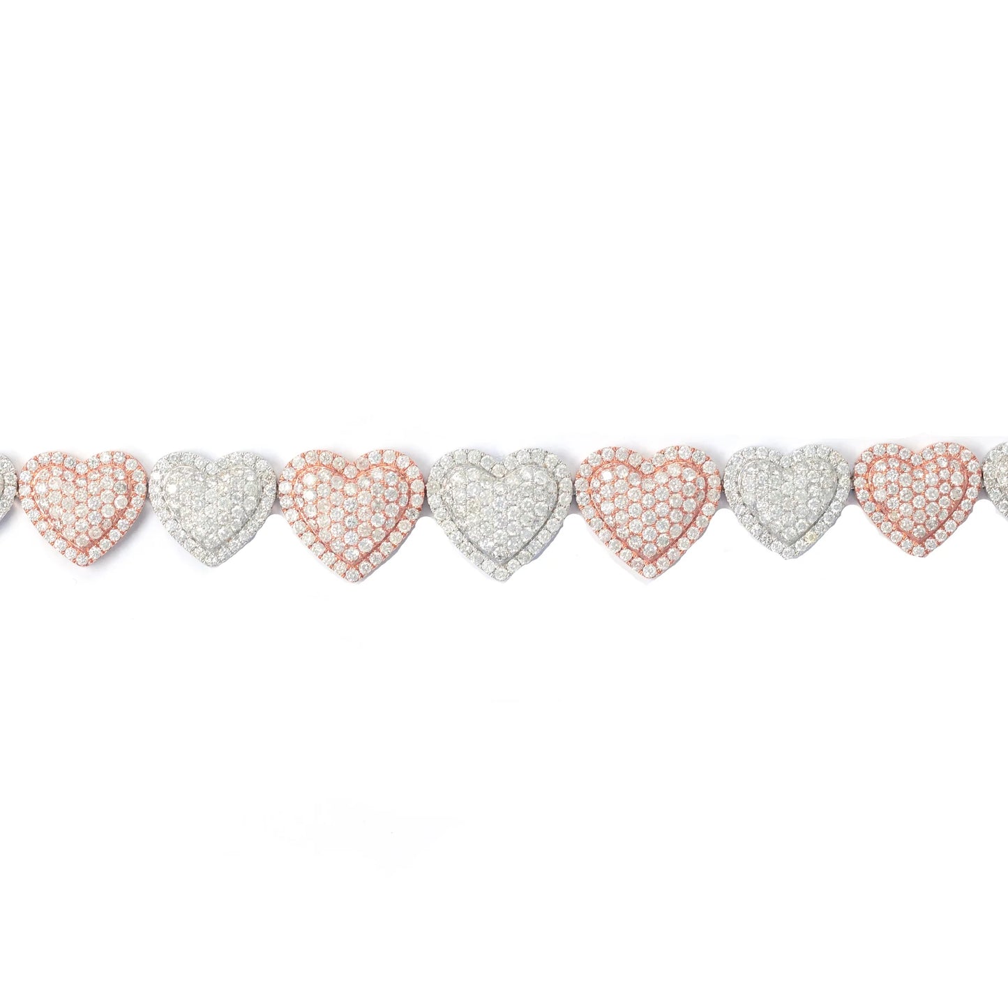 Heart Bracelet With Diamonds - 10K - White Gold 23.80g - D 8.00 CT - 8 inches
