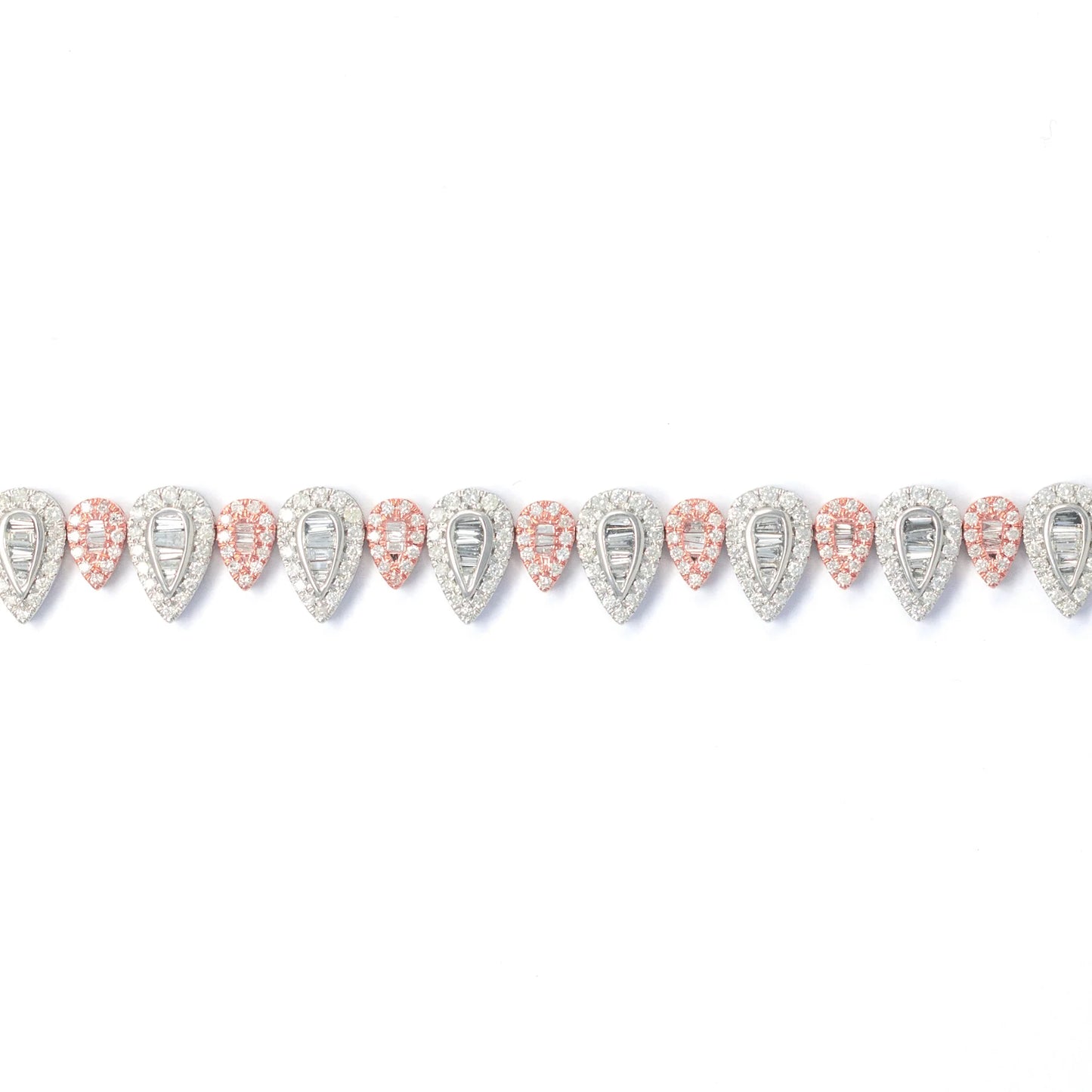 Pear Bracelet With Diamonds And Baguettes - 10K - Rose & White Gold 19.50 g - D 5.50 ct - 8 inches