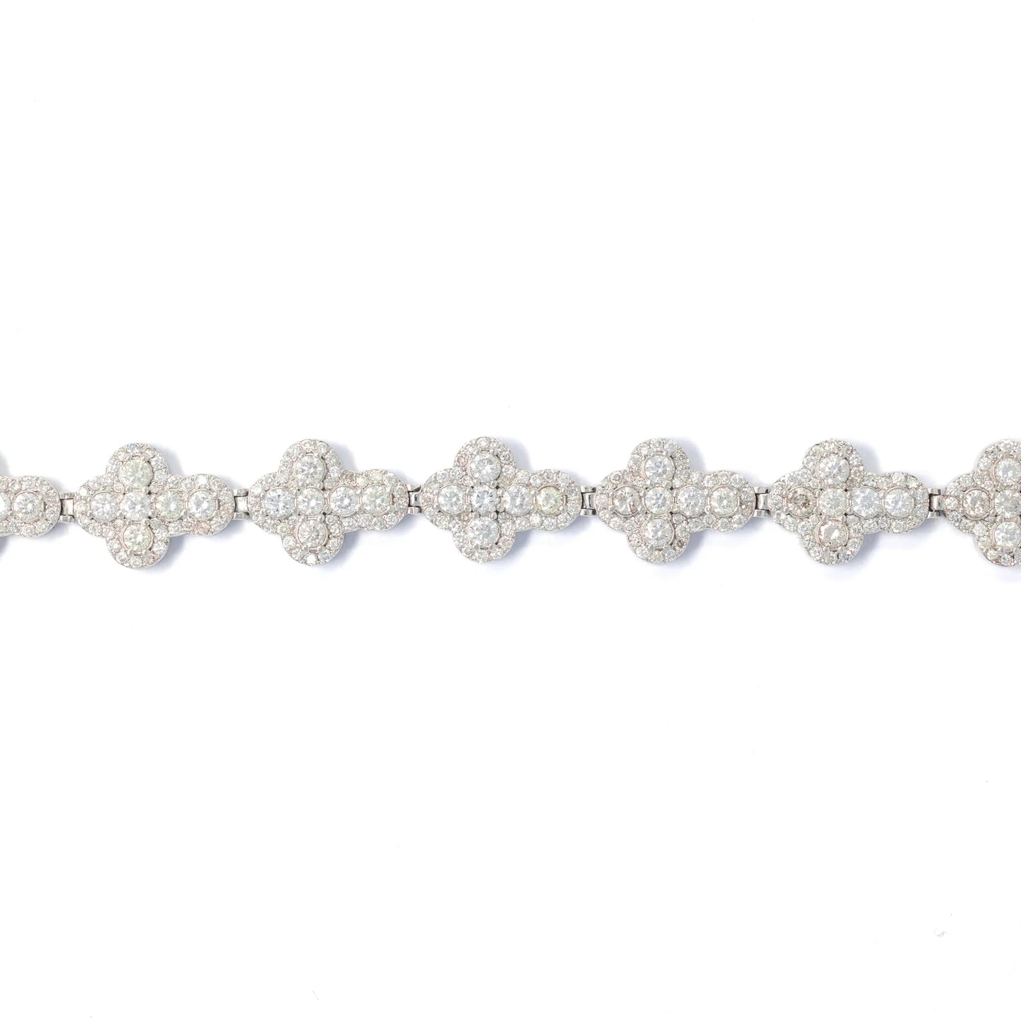 Cross Bracelet With Diamonds And Baguettes - 10K - White Gold 63.00g - D 12.00 ct - 8 inches