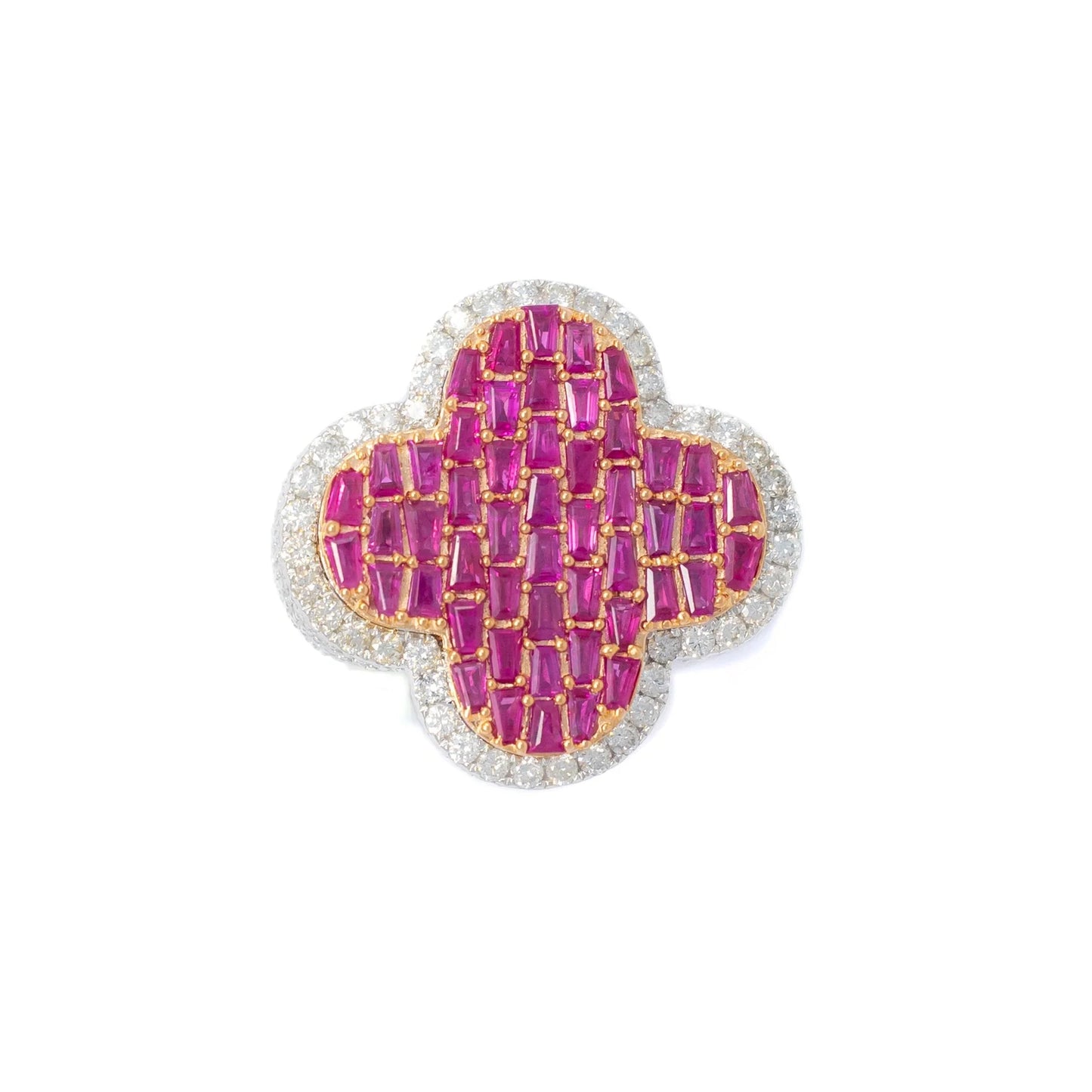 Diamond Ring With Rubys – 10K – White & Rose Gold 15.80g – D 5.01 CT / R 4.25 CT