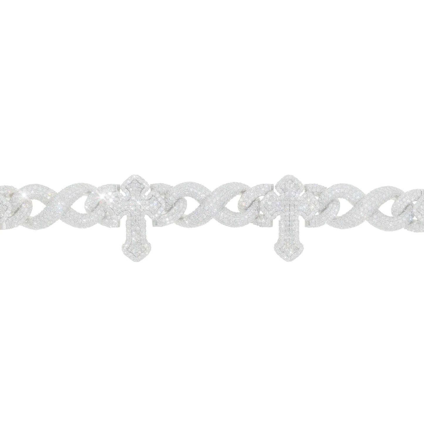 Infinity Link Bracelet With Crosses - 10K - White Gold 112.0g - D 23.32 ct - 8 inches