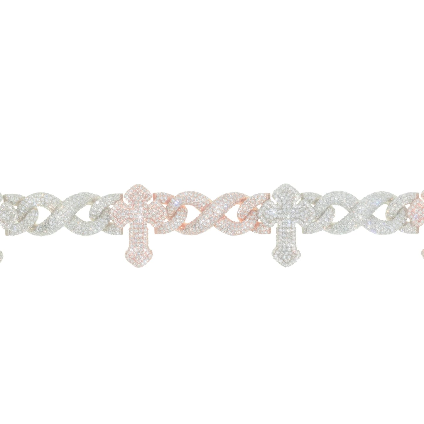 Infinity Link Bracelet With Crosses - 10K - White Gold 112.0 g - D 23.32 ct - 8 inches