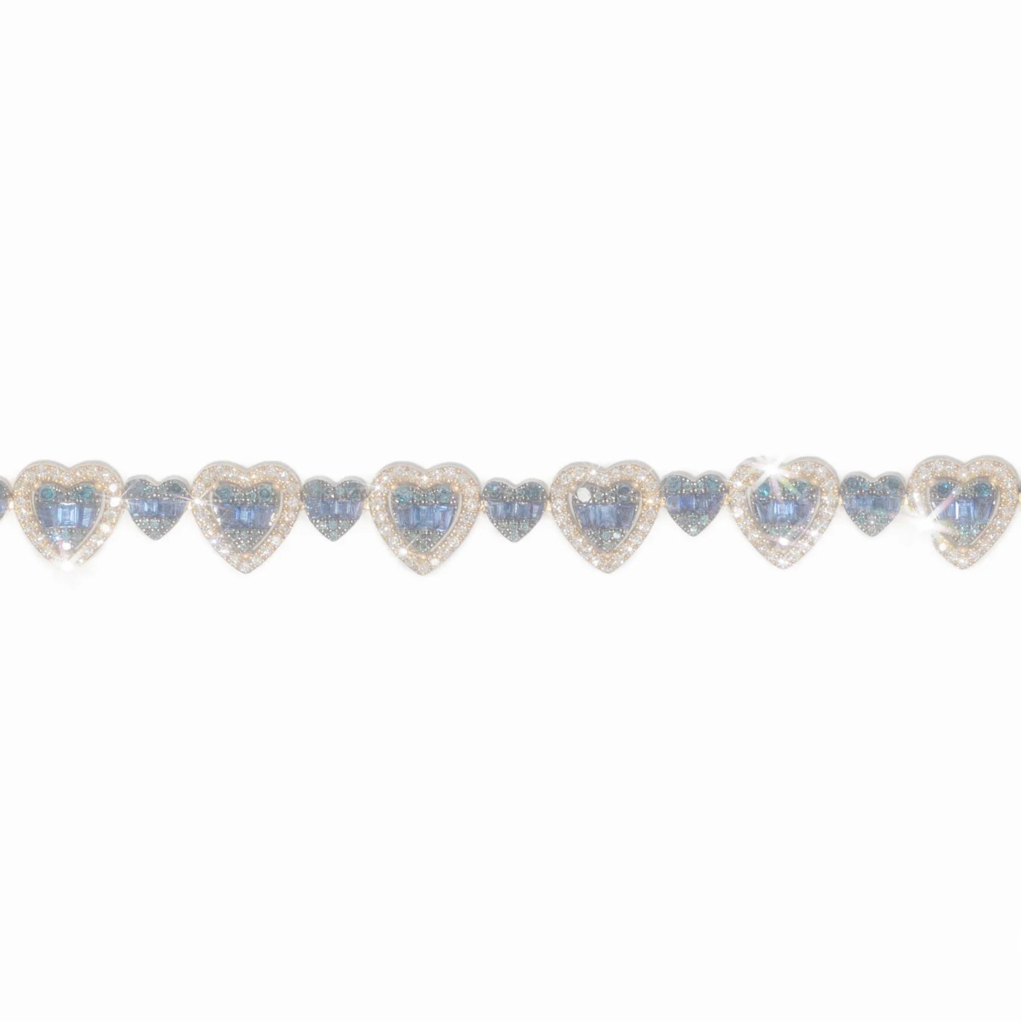 Heart Bracelet With Diamonds - 10K - Yellow / White / Rose Gold 16.05g - D 2.23 CT / S 2.72 CT - 7.5 inches