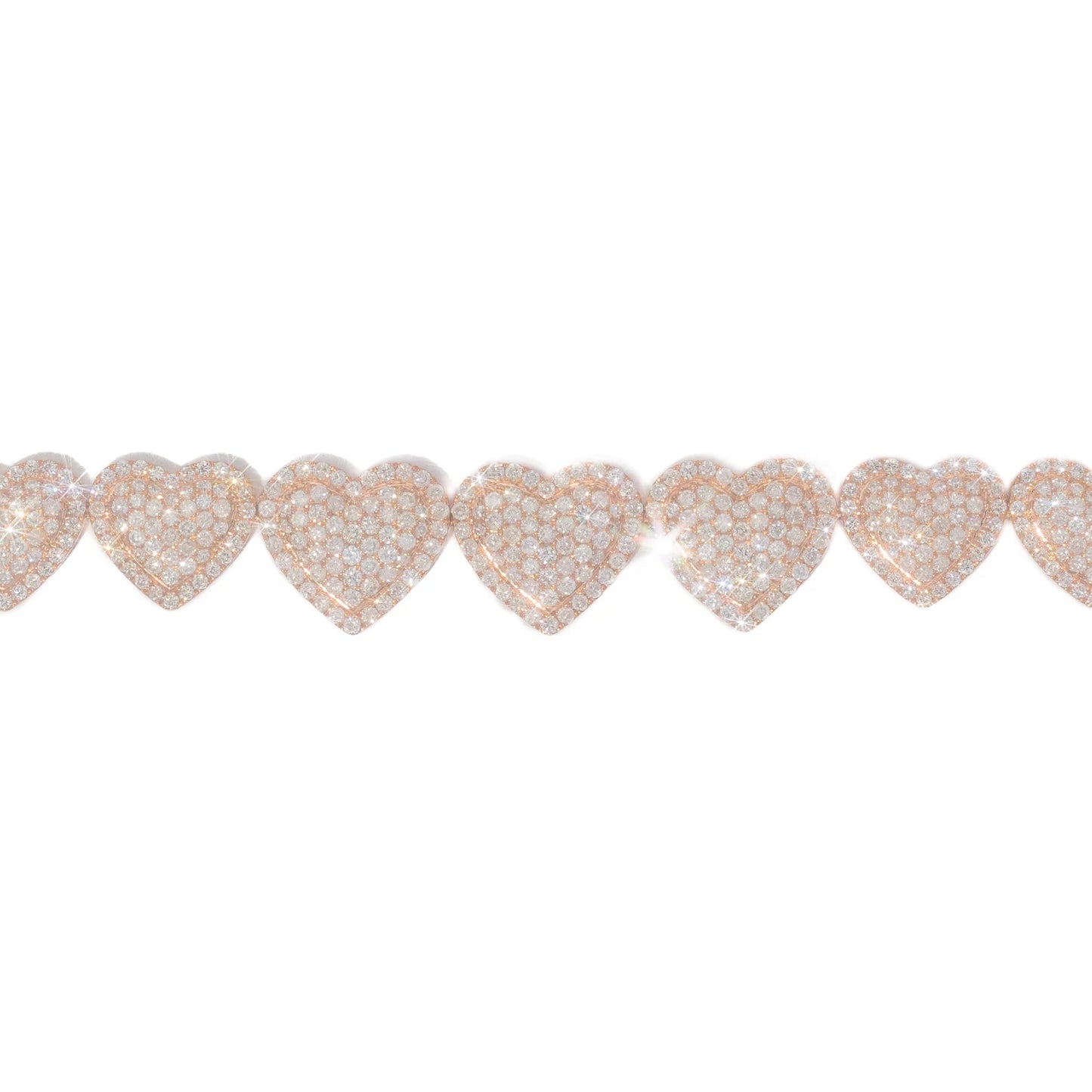 Heart Bracelet With Diamonds - 10K - Yellow / White / Rose Gold 23.80g - D 8.00 CT - 7.5 inches