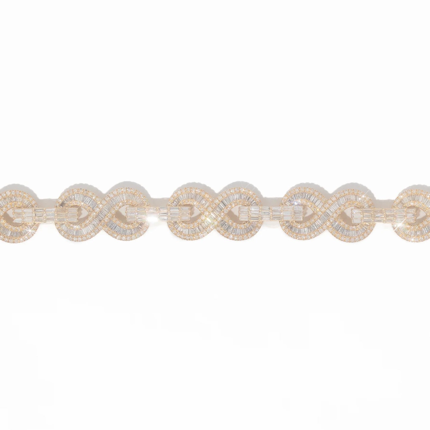 Infinity Bracelet With Baguettes – 10K – Yellow / White / Rose Gold 54.0 g – D 9.55 Ct – 7.5 inches