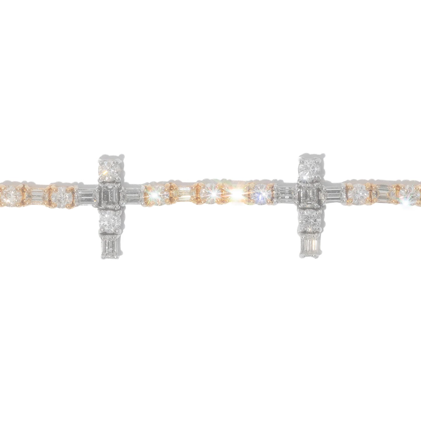 Cross Tennis Bracelet - 14K - White / Yellow Gold 25.7g - D 6.52 CT / EM 7.60 CT - 7.5 inches