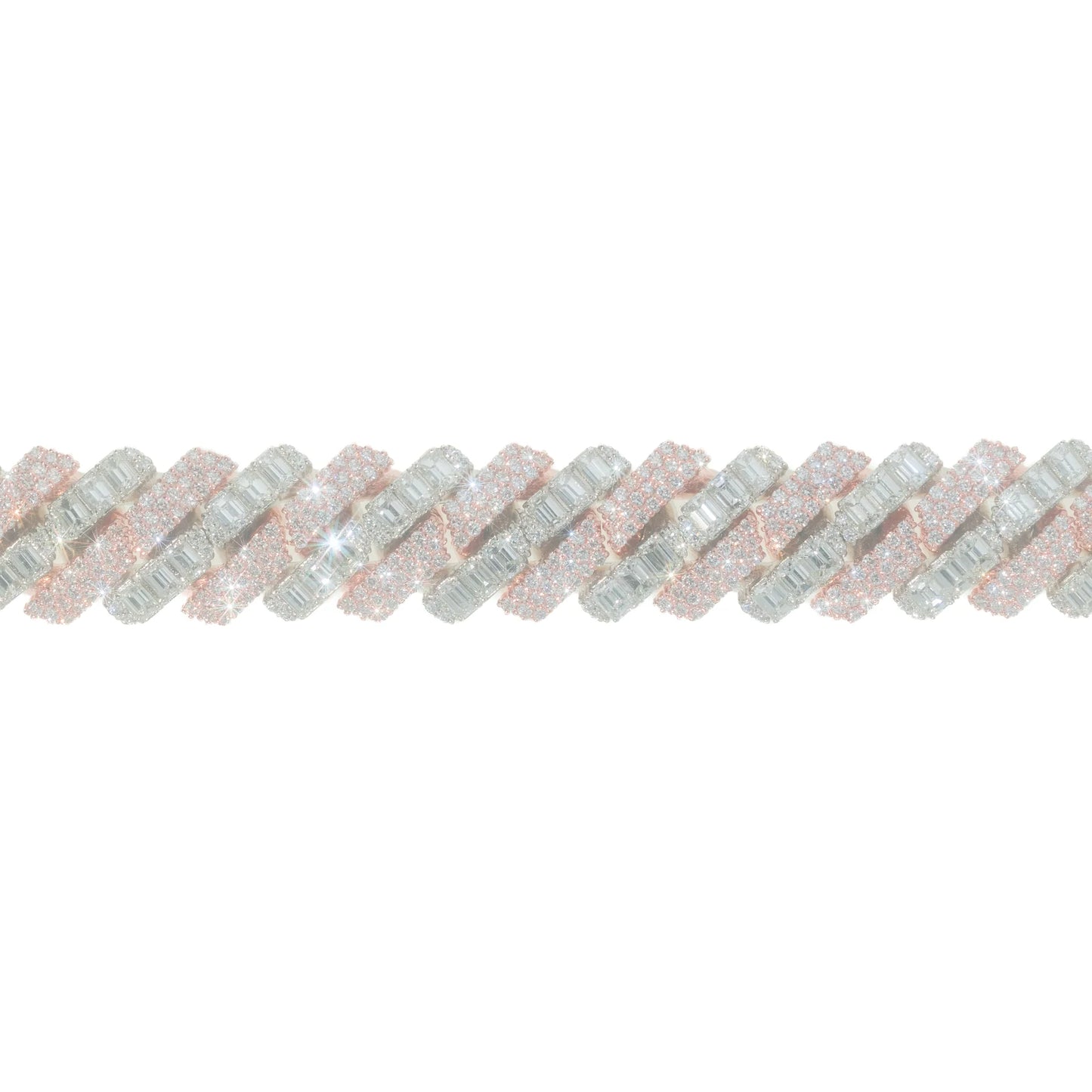 Cuban Link Bracelet With Emeralds - 14K - White / Rose Gold 140.80g - D 7.62 ct EM 18.65 ct - 8 inches