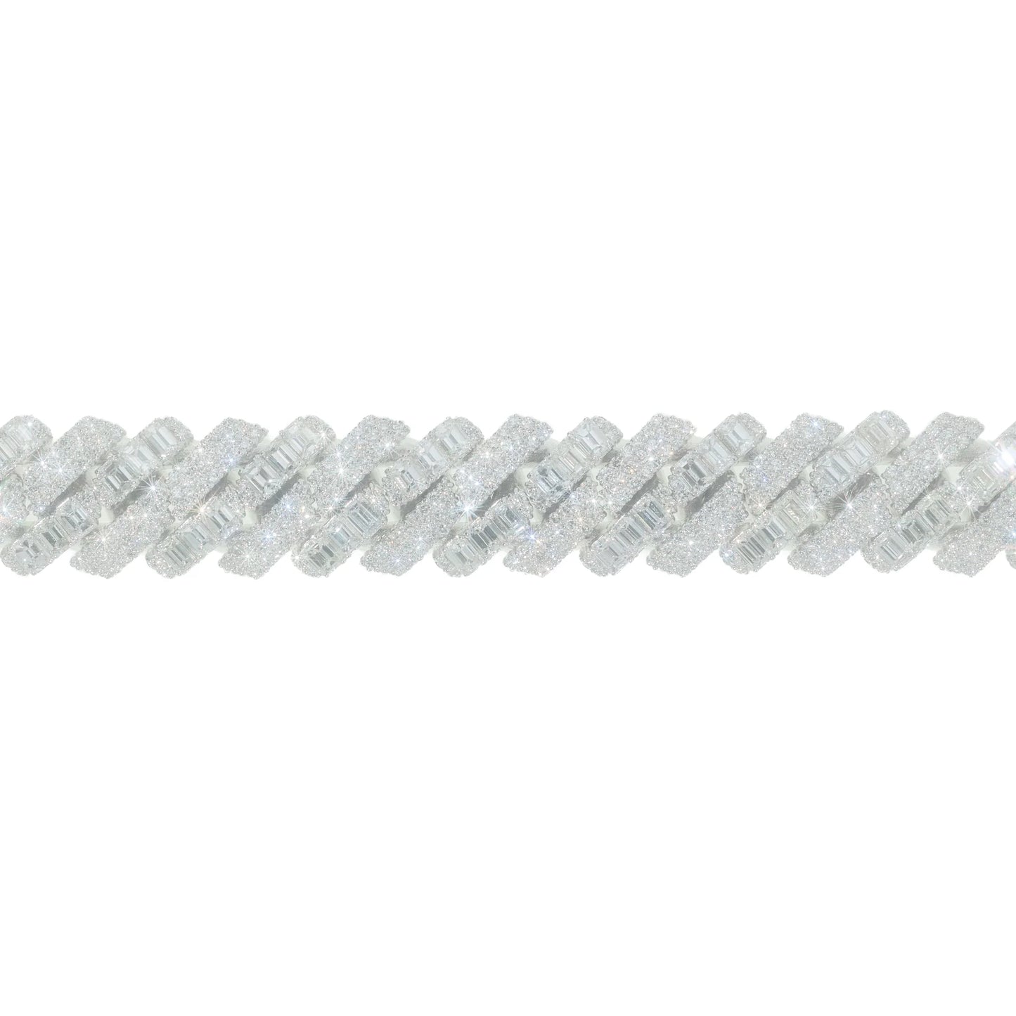 Cuban Link Bracelet With Emeralds - 14K - White Gold 140.80g - D 7.62 ct EM 18.65 ct - 8 inches