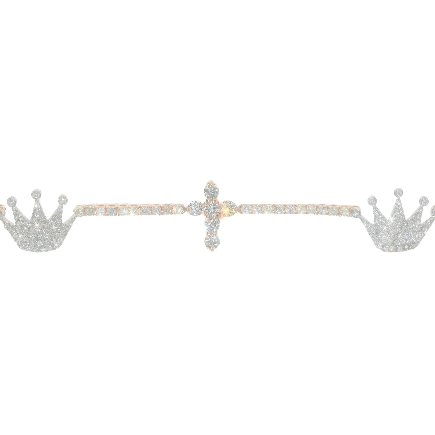 Tennis Bracelet With Cross & Crown - 14K - Rose / White Gold 9.80 g - D 5.12 ct - 8 inches