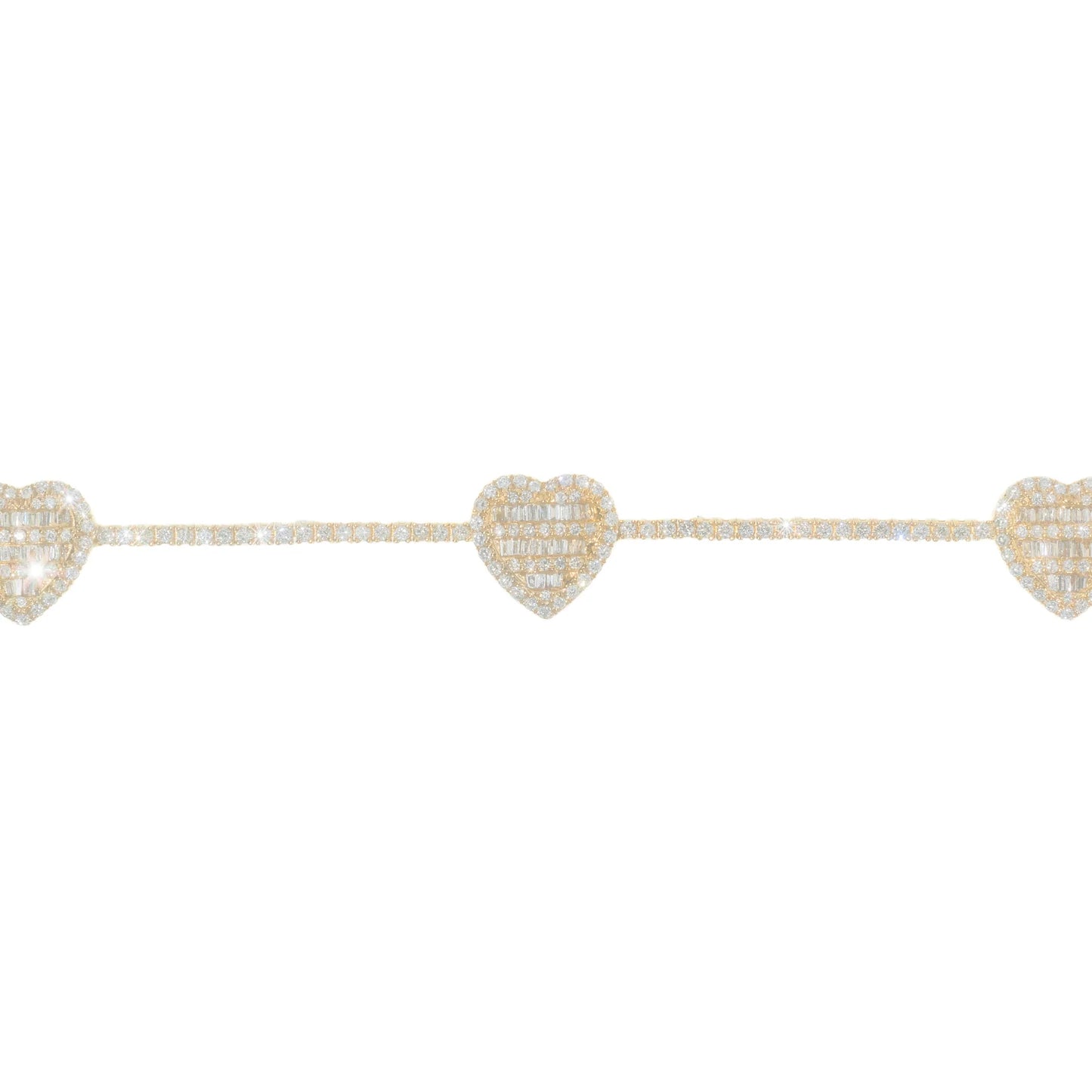 Heart Shape Bracelet With Baguettes - 14K - Yellow Gold 13.2 Gr - D 4.42 Ct - 8 inches
