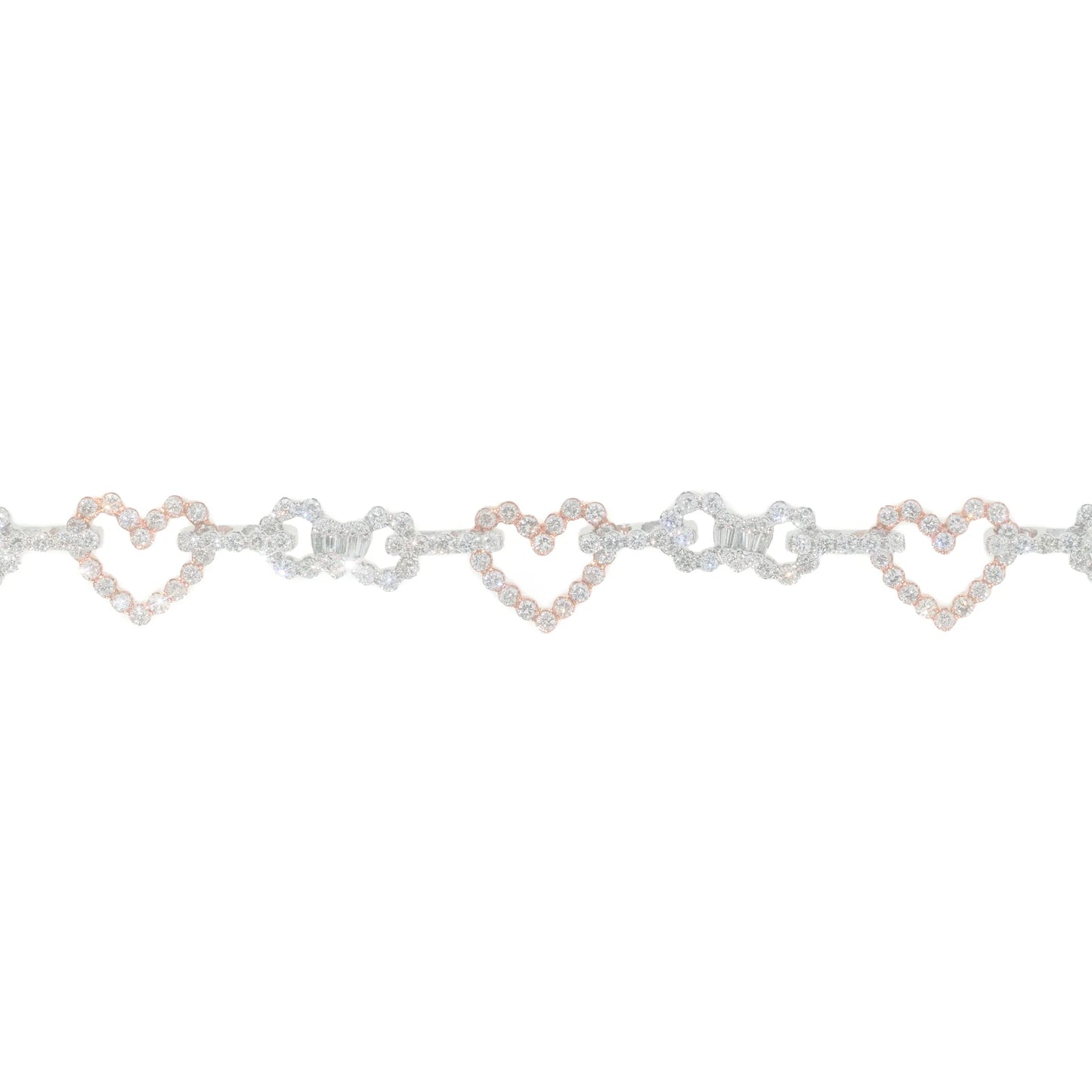 Heart Bracelet With Diamonds - 14K - White / Rose Gold 20.57g - D 4.81 CT - 8 inches