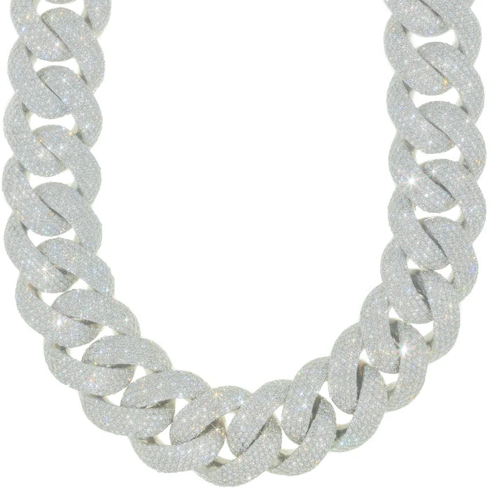 Cuban Link Chain - 10K Gold - White Gold 1131.0 gr - DIA 98.0 Ct - 26" inches