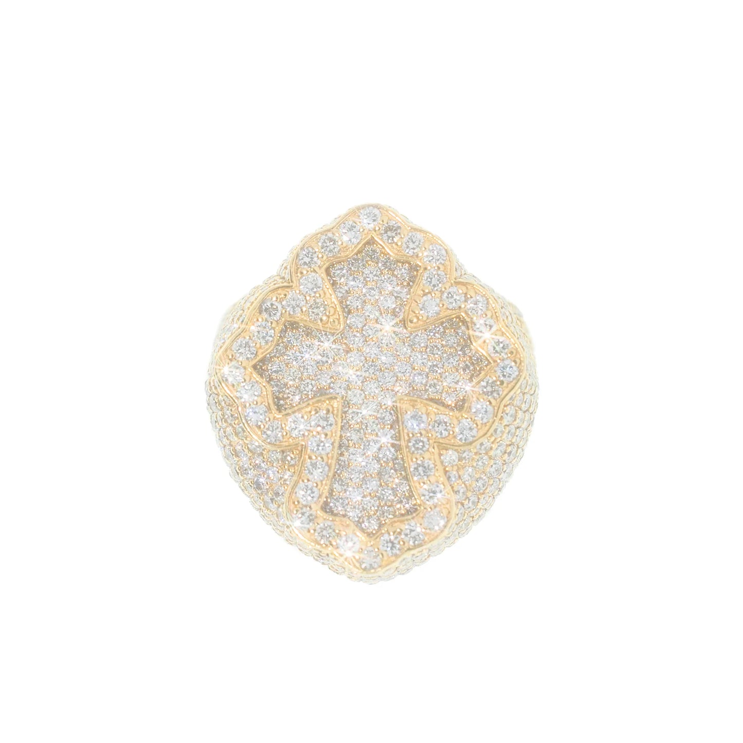 Cross Ring With Diamonds - 10K - Yellow Gold 36.10g - D 11.09 CT